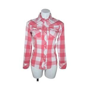 THREAD & SUPPLY Women's Plaid Button Down Shirt Dust Coral & White Size Small